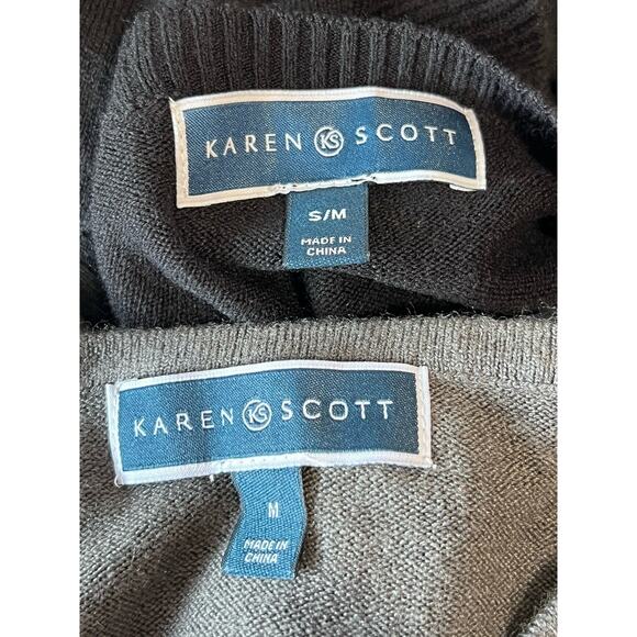 Karen Scott Lot of 2 Women's Sweater Black Gray Poncho Size M V-Neck Fall Winter - Picture 6 of 6